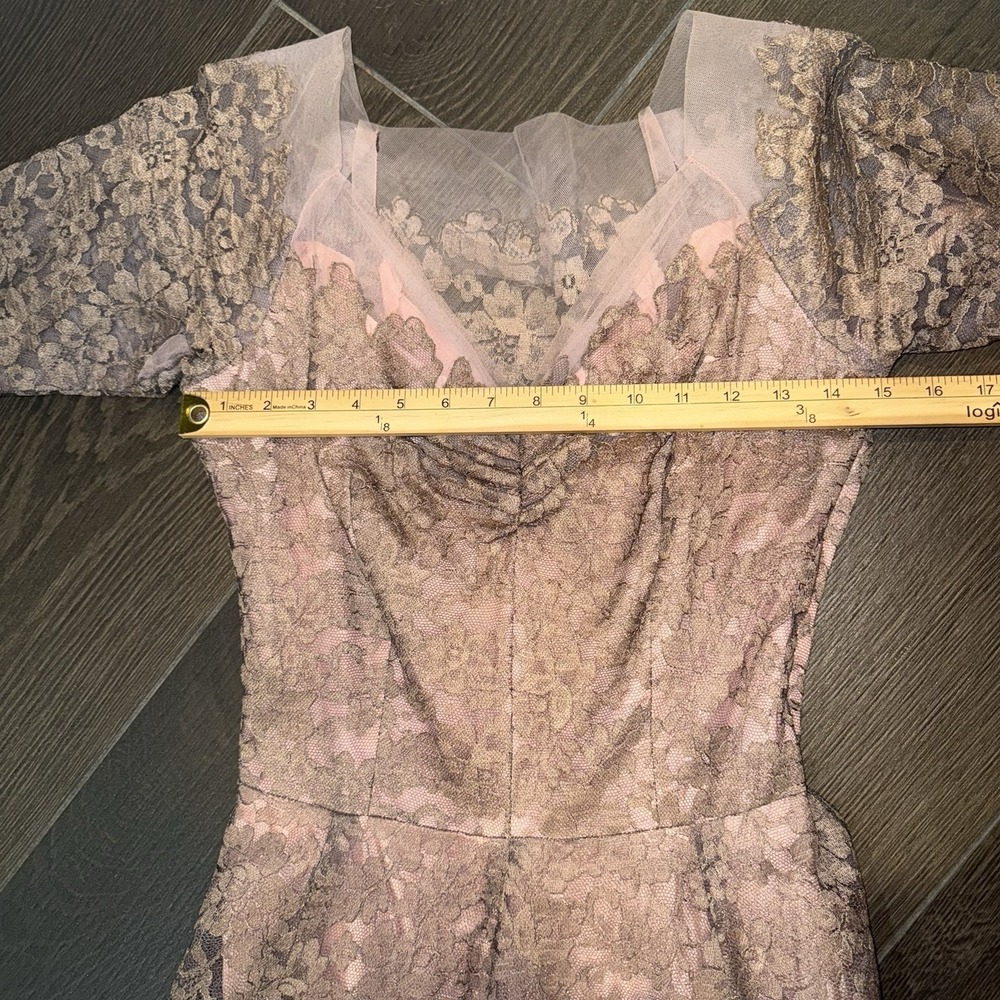 Vtg 1950s Emma Domb Pink Lace Party Dress Tea Fit & Flare Illusion Size XS *read - Picture 13 of 16
